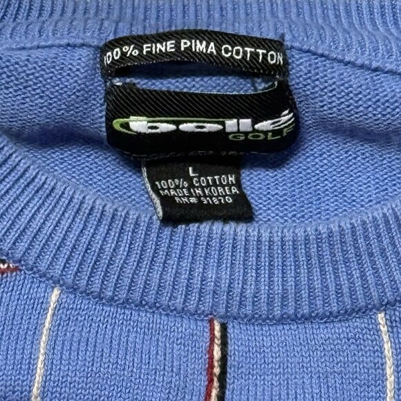 Bolle Golf Men’s Large Knit Blue Striped Casual Pullover Sweater - Picture 2 of 2